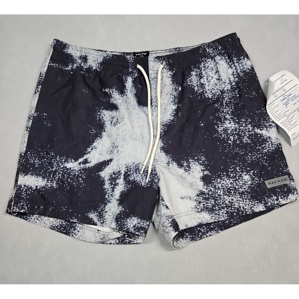 Pacsun Mens Black White Lined‎ Swim Trunks Board Shorts Size Medium - SAMPLE
